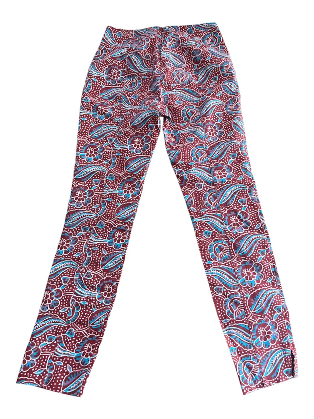Veronica Beard Womens Cropped Linen Blend Pants Paisley Floral Red & blue - Picture 2 of 6